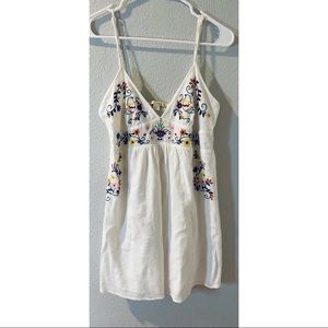 White Boho Embroidery Spaghetti Strap Dress